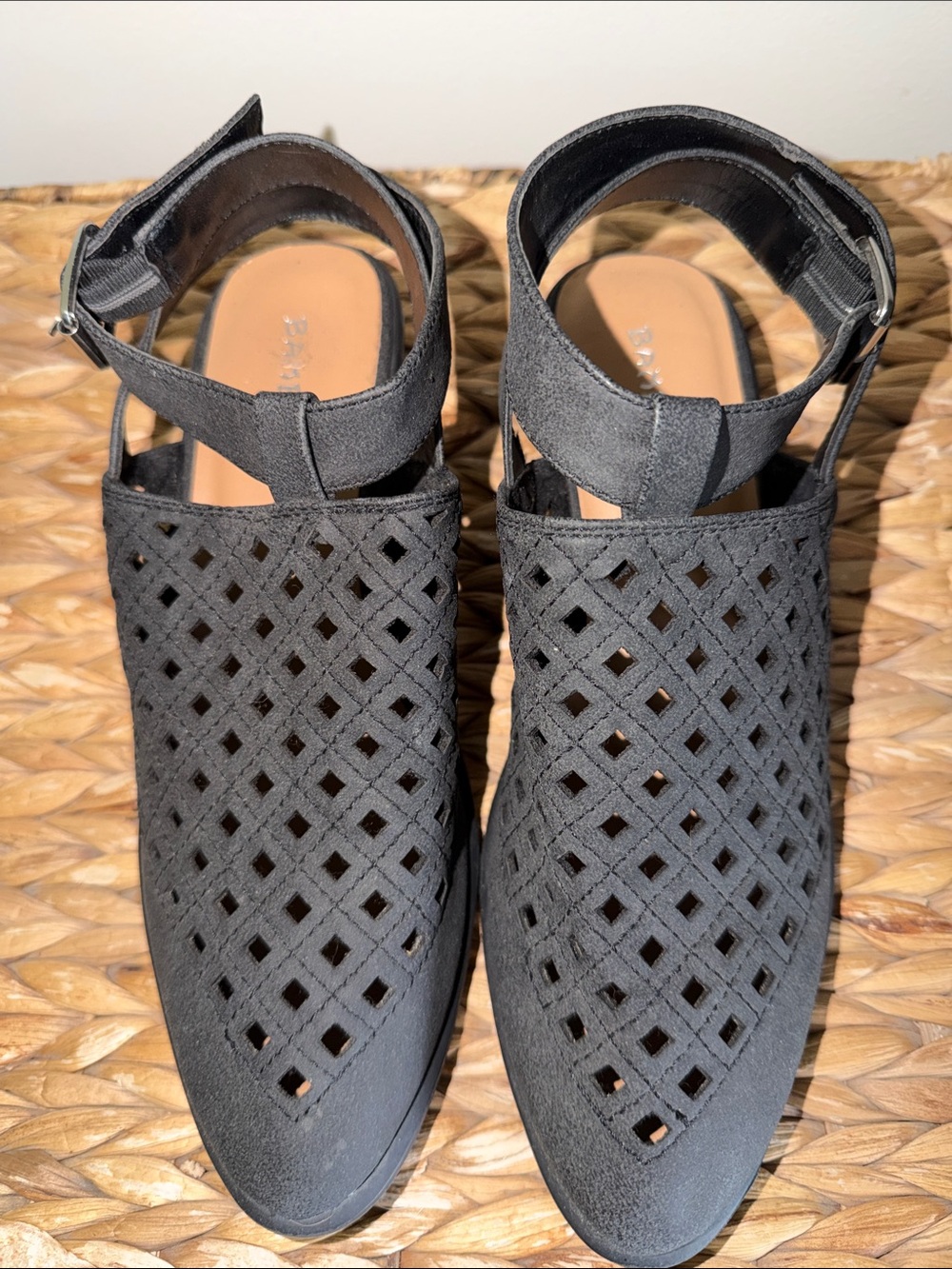 BAMBOO Black Diamond-Cut Ankle Strap Mules